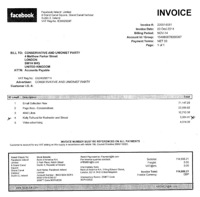 Facebook Invoice