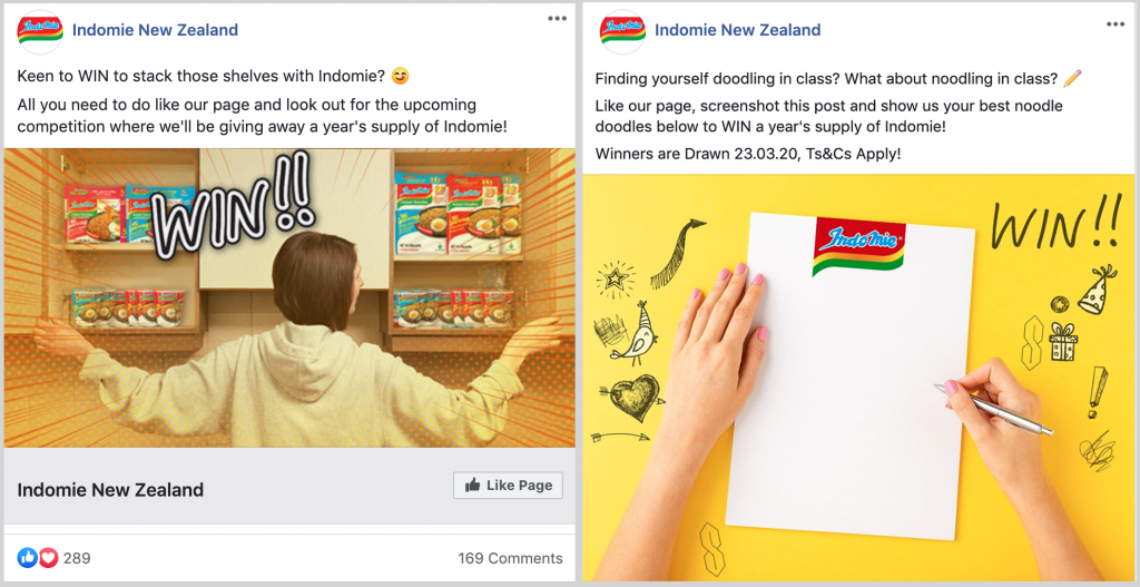 Facebook Engagement Campaign Giveaway and Page Like Campaign for Indomie New Zealand