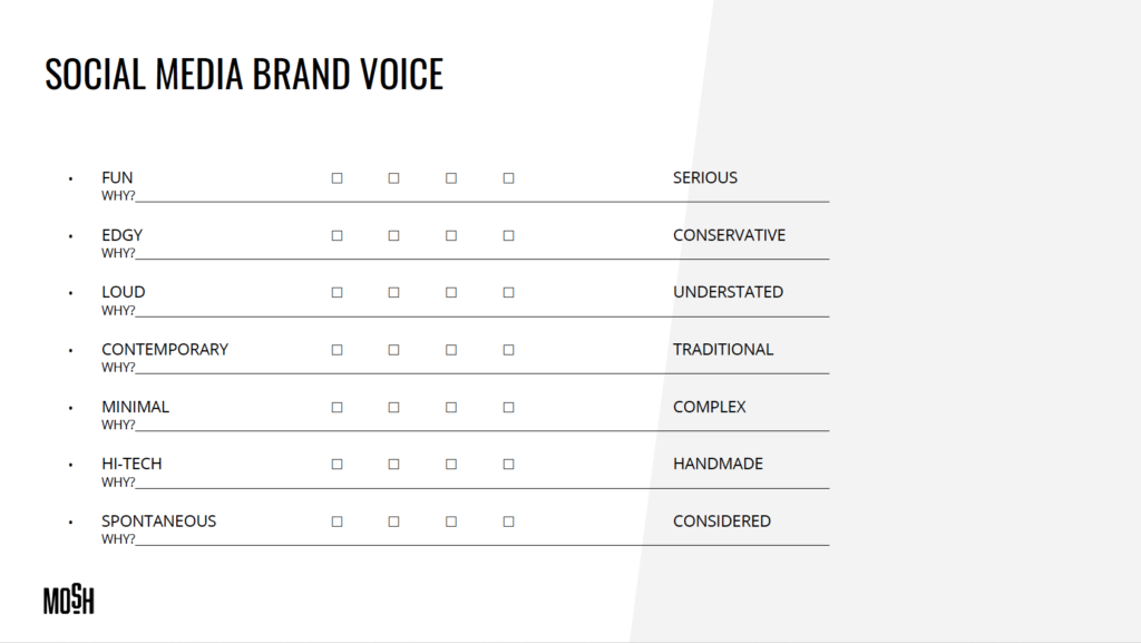 Mosh Social Media Brand Voice Exercise Worksheet.